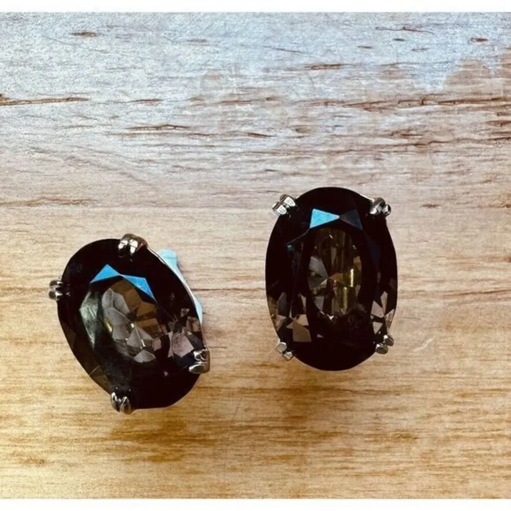 Smokey Quartz Cufflinks Unisex Domed Gold Toned Brown Faceted Oval Stone Vintage